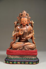 QING DYNASTY SHOUSHAN HIBISCUS STONE TARA BODHISATTVA SEATED STATUE