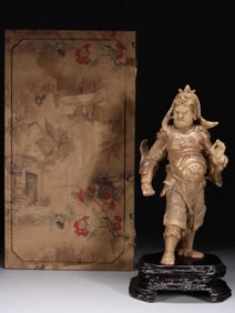 QING "YUXUAN" CRAFTED SHOUSHAN HIBISCUS STONE SKANDA STATUE