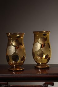 ENAMELLED GLASS GILT FLORAL VASE PAIR