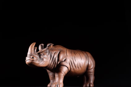 ZISHA RHINOCEROS ORNAMENT, MARK MING ZHI ZHAI QING DYNASTY