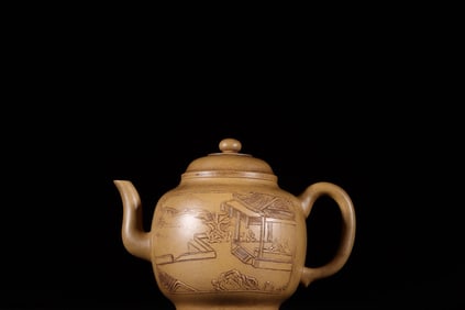CLAY PAINTING POEMS, LANDSCAPES ZISHA TEAPOT, MARK QIANLONG YEAR OF THE QING DYNASTY