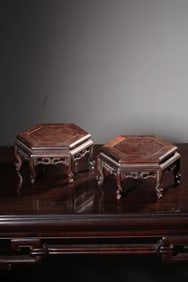 QING LARGE RED SANDALWOOD HEXAGONAL PEDESTAL SET (PAIR)
