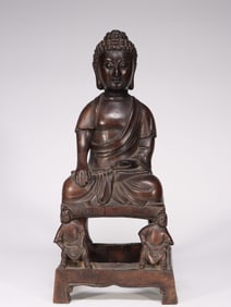 QING AGARWOOD WOOD-CARVED STOOL BUDDHA STATUE