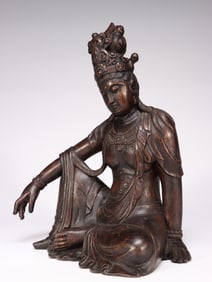 QING AGARWOOD WOOD-CARVED AVALOKITE?VARA SEATED STATUE
