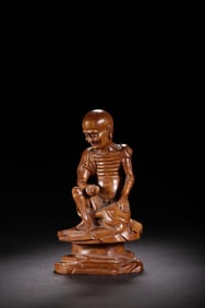 REPUBLIC ERA BOXWOOD CARVED BONE-ARHAT SEATED STATUE