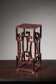 SMALL-LEAF RED SANDALWOOD CARVED RAISED-LINE INCENSE TABLE