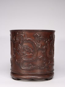 BOXWOOD CARVED KUI?DRAGON PATTERNED BRUSH POT