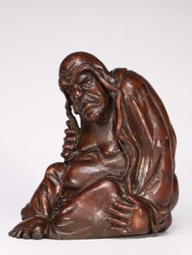 QING DYNASTY BAMBOO-CARVED LONG?BROW ARHAT SCULPTURE