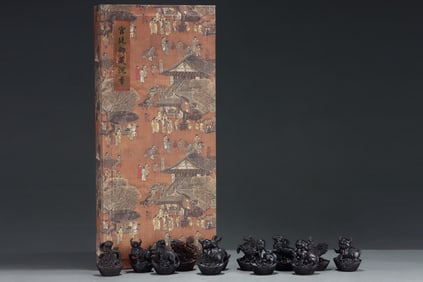 OLD AGARWOOD CARVING ZODIAC ORNAMENTS SET