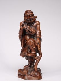 QING BOXWOOD CARVED IRON?CRUTCH?LI STATUE