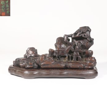 ?JINGAN? MARK AGARWOOD ONE?PIECE HOLLOW?CARVED FIGURINE MOUNTAIN ORNAMENT