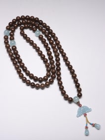 QING AGARWOOD WITH TOURMALINE 108?BEAD BUDDHIST BEADS