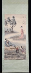 FU BAOSHI TEA BREWING FIGURE PAINTING, HANGING SCROLL, FINE MOUNTING