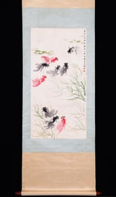MEILAN FANG, GOLDFISH PAINTING, HANGING SCROLL, OLD MOUNTING