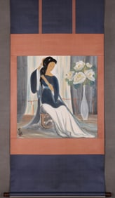 LIN FENGMIAN, LONG-HAIRED BEAUTY, HANGING SCROLL, FINE MOUNTING