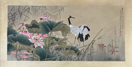 ZHANG DAQIAN, LOTUS DOUBLE CRANES PICTURE