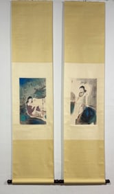 ZHANG DAQIAN, LADY PO CAI PICTURE SCROLLS PAIR