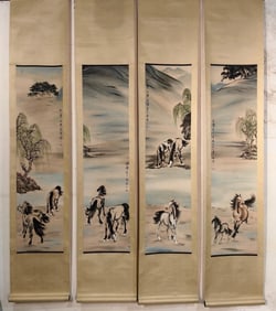 XU BEIHONG, HORSES FOUR SCROLLS SET