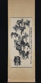 HUANG ZHOU, A GROUP OF DONKEYS, HANGING SCROLL, WELL MOUNTED AND IN GOOD CONDITION.
