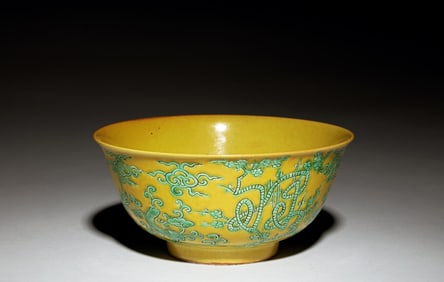 YELLOW GROUND 'DRAGON' BOWL