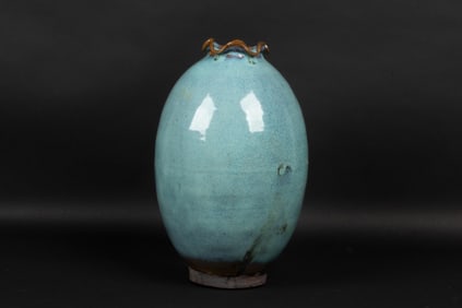 BLUE GLAZED BOTTLE VASE
