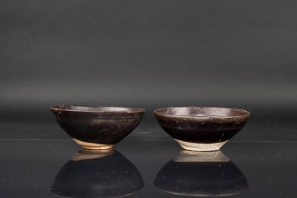 CIZHOU KILN BLACK GLAZED PAINTED FLOWERS BOWLS