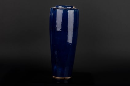 MONOCHROME BLUE GLAZED LARGE BOTTLE VASE