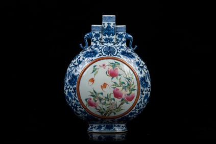 BLUE AND WHITE AND FAMILLE ROSE MOONFLASK
