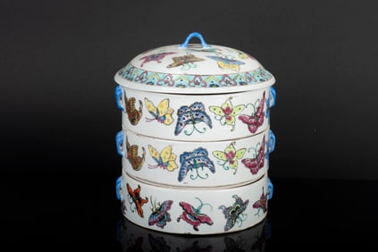 WUCAI THREE TIERED 'BUTTERFLIES' BOX WITH COVER