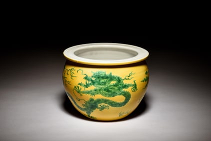 GREEN GLAZED YELLOW GROUND 'DRAGON' JARDINIERE