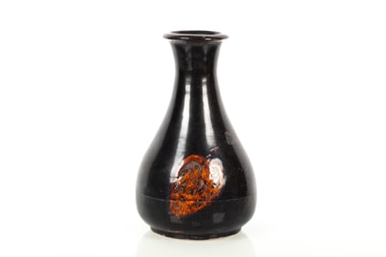 BLACK GLAZED 'LEAF' VASE