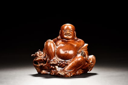 BROWN GLAZED MAITREYA MILEFO BUDDHA FIGURE