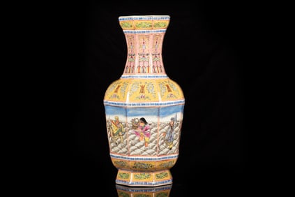FAMILLE ROSE 'EIGHT IMMORTALS' OCTAGONAL VASE