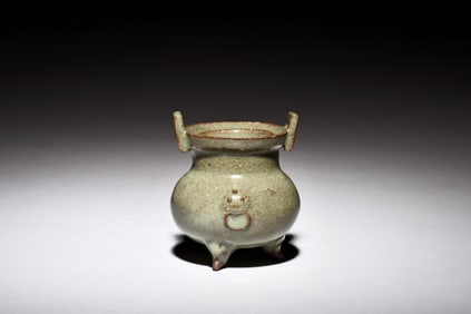 CELADON GLAZED TRIPOD CENSER WITH RAISED HANDLES