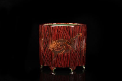 A FAUX BOIS QUATRE LOBED ' DRAGON' BRUSH POT