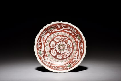 UNDERGLAZED RED 'FLOWERS' DISH