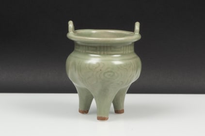 CELADON GLAZED THREE FEET CENSER WITH HANDLES