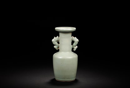 CELADON GLAZED BOTTLE VASE WITH FISH HANDLES