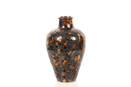 BLACK GLAZED 'OIL DRIP' VASE