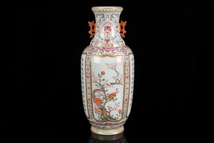 FAMILLE ROSE 'FLOWERS AND CALLIGRAPHY' VASE