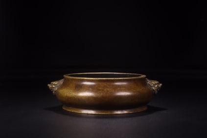 A CHINESE COPPER LION EARS INCENSE BURNER