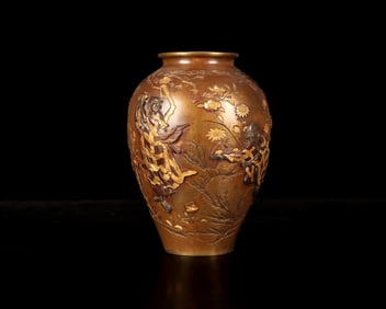 GILT BRONZE CAST AND CARVED VASE