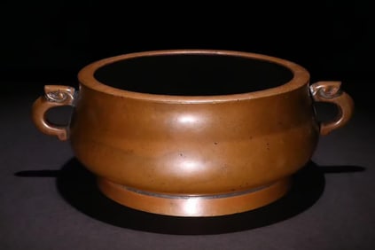 A CHINESE DRAGON EARS COPPER INCENSE BURNER