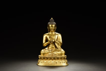 GILT BRONZE SHAKYAMUNI SEATED FIGURE