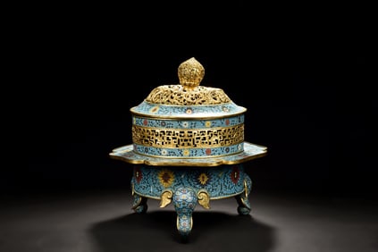 CLOISONNE ENAMELED TRIPOD CENSER WITH LID