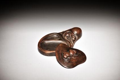 WOOD CARVED 'SHOU STAR' INK STONE