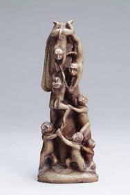 A CHINESE SHOUSHAN STONE CARVED FIGURE OF MONKEYS