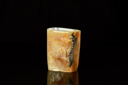 AGATE CARVED BRUSH POT