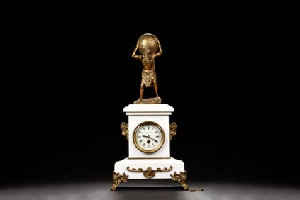 FRENCH GILT AND MARBLE ATLAS CLOCK