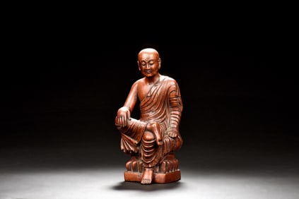 AGARWOOD CARVED ARHAT LUOHAN FIGURE